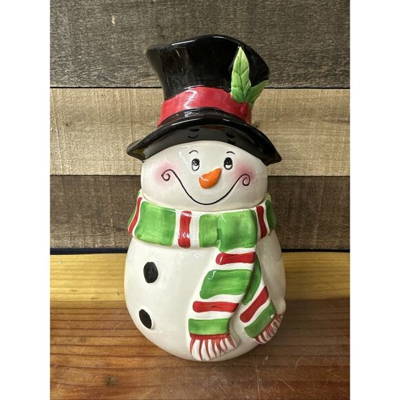 Festive Snowman Treat Jar Cookie Jar David’s Cookies Christmas 9” - Picture 1 of 8